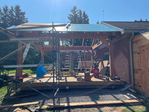 3-season room with the roof on, mid-construction