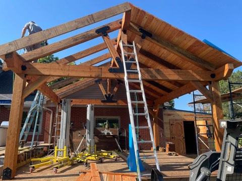 Rough-cut timber frame raised by ZoltanBuilds